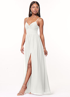 Azazie Zeya 신부 들러리 드레스 A라인 주름진 쉬폰 바닥 길이 드레스 image4