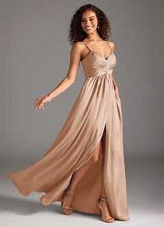 Azazie Alia Bridesmaid Dresses English Rose A-Line Pleated Stretch Satin Dress image2