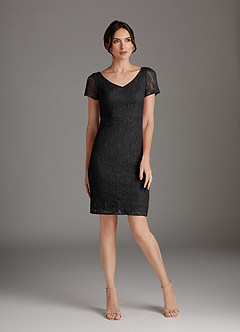 Azazie Lucilia vestidos de madre de la novia Vestido de Negro de Encaje de Recto image3
