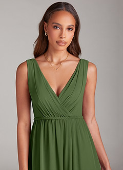 Azazie Tanicia Robes de demoiselle d'honneur Robe Trapèze en Mousseline de soie Plissée Olive image5