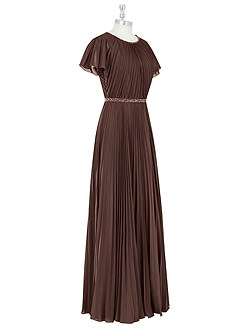 Azazie Kara Bescheidene Brautjungfernkleider A-Linie Plissee Chiffon Bodenlänge Kleid image9