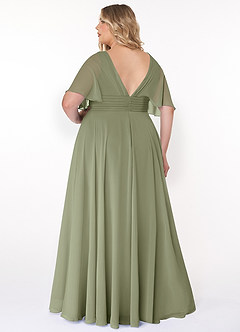 Azazie Pamela Abiti da Damigella Abito A-Line in Chiffon con Scollo a V a Pieghe Pistacchio image7