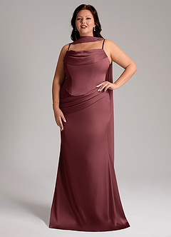 Azazie Sorrel Brudtärnklänningar Klänning av Sjöjungfru i Stretch Satin Axelbandslös Merlot Konvertibel image7