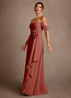 Azazie Amherst Abiti per la Madre della Sposa Abito A-Line in Chiffon a Spalla Scoperta Auburn image4
