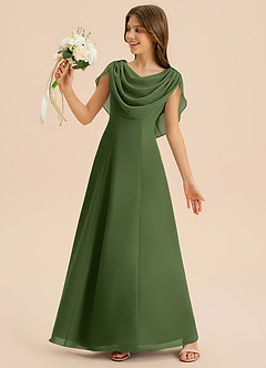 Azazie Lambie Junior Olive A-Line Pleated Chiffon Dress image2
