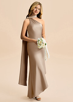 Azazie Briony Junior Etui Plissee Stretch-Satin Kleid Taupe image4