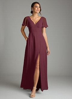 Azazie Kimber Bridesmaid Dresses Cabernet A-Line Flounce Sleeve Chiffon Dress image3