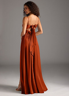 Azazie Zeya Bridesmaid Dresses Paprika A-Line Pleated Stretch Satin Dress image1