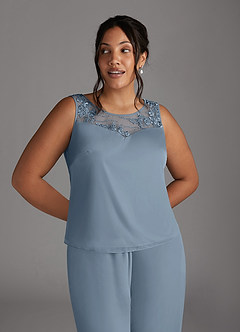 Azazie Frances Kleider für die Brautmutter Overall/Jumpsuit Schaufel Gittergewebe Kleid Staubblau image10