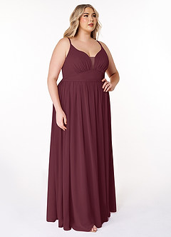 Azazie Rayna Brautjungfernkleider A-Linie V-Hals Gefaltet Chiffon Kleid Cabernetrot image4