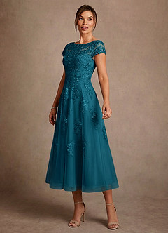 Azazie Jolanda Kleider für die Brautmutter A-Linie Spitze Kleid Tintenblau image4