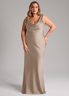 Azazie Rylina Bridesmaid Dresses Taupe Mermaid Stretch Satin Dress image7