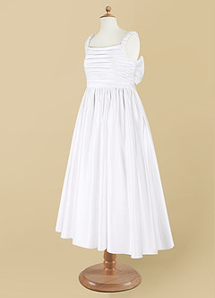 Azazie Cutie Pie Flower Girl Dresses A-Line Pleated Matte Satin Dress image9