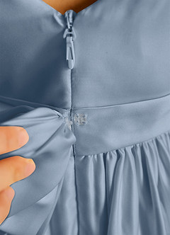 Azazie Violeta Blumenmädchenkleider Ballkleid Schleifen Matte Satin Kleid Staubblau image3