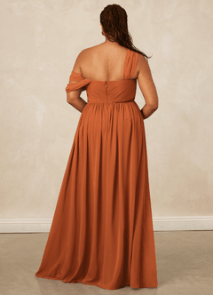 Christian Siriano Bridal for Azazie 1014 Bridesmaid Dresses Cinnamon A-Line Off the Shoulder Chiffon Dress image17