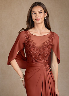 Azazie Hera Mother of the Bride Dresses Terracotta A-Line Lace Stretch Satin Dress image5