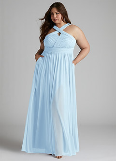 Azazie Hillian Bridesmaid Dresses Sky Blue A-Line Halter Pleated Mesh Dress image8