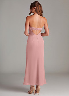 Azazie Leonis 신부 들러리 드레스 인어 스트랩리스 쉬폰 발목 길이 드레스 image5