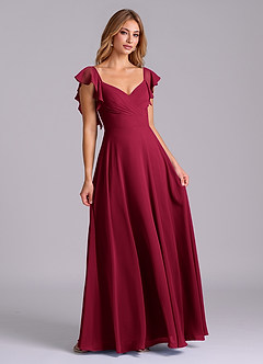 Azazie Leilani Bridesmaid Dresses Burgundy A-Line Pleated Chiffon Dress image4