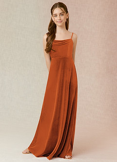 Azazie Solange Junior Burnt Orange A-Line Velvet Dress image4