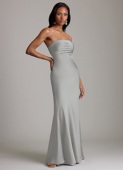 Azazie Saylor Vestidos de damas de honor Vestido de Plata de Satén Elástico de Corte Sirena con Sin tirantes image4