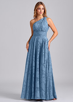 Azazie Charlize Probar vestidos en casa Vestido de Salvia Polvorienta de Devorado Floral de Corte en A con Hombro unilateral image5