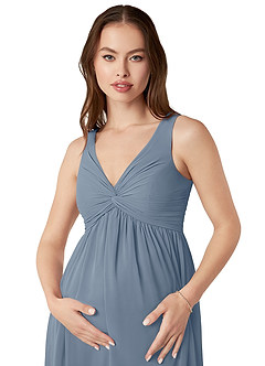 Azazie Yetta Brautjungfernkleider für Schwangere A-Linie V-Hals Versammelt Chiffon Bodenlänge Kleid image6
