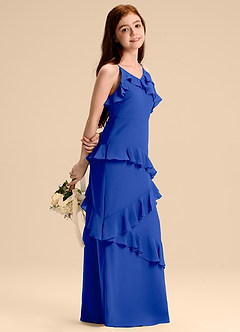 Azazie Evara Junior Abito A-Line in Chiffon Blu Reale image1