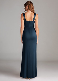 Azazie Denice Robes de demoiselle d'honneur Robe Fourreau en Satin extensible Plissé Bleu Marine Foncé image2