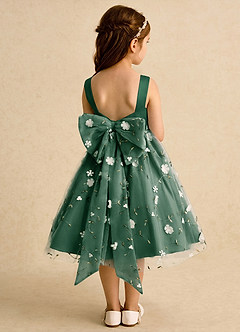 Azazie Bean Robe Demoiselle D'honneur Fillette Robe Princesse en Tulle Arc Vert Foncé image2