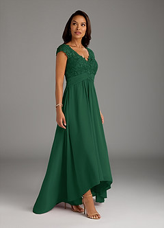 Azazie Irmeli vestidos de madre de la novia Vestido de Verde Oscuro de Gasa de Corte En A con Encaje image2