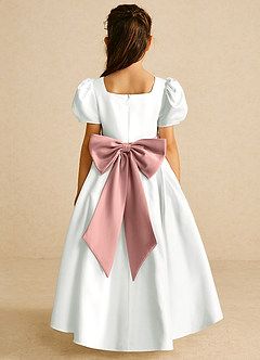Azazie Zippy Flower Girl Dresses Ivory Rose Gold A-Line with Sleeves Matte Satin Dress image5