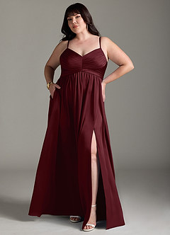 Azazie Alia Bridesmaid Dresses Cabernet A-Line Pleated Stretch Satin Dress image8
