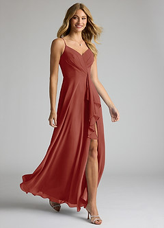 Azazie Akita Bridesmaid Dresses Terracotta A-Line Chiffon Dress image2