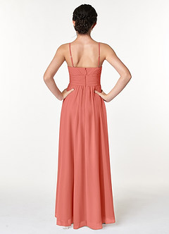 Azazie Catalina Junior Salmon Pink A-Line Ruched Chiffon Dress image2