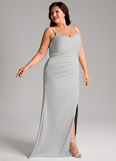 Azazie Deandra Bridesmaid Dresses Silver Mermaid Pleated Stretch Satin Dress image5