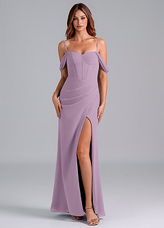 Azazie Asha Bridesmaid Dresses Wisteria Sheath Off the Shoulder Chiffon Convertible Dress image7