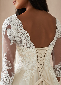 Azazie Sandoval Wedding Dresses Diamond White Champagne A-Line Lace Tulle Dress image7