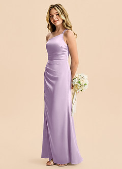 Azazie Eren Junior Frosted Lilac Sheath Pleated Stretch Satin Dress image1
