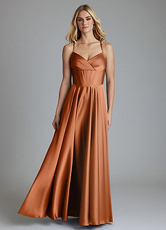 Azazie Alaia Suknie dla druhen Linia A Gorset Satyna elastyczna Do ziemi Sukienka image1