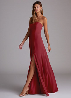 Azazie Wren Bridesmaid Dresses Pomegranate A-Line Side Slit Chiffon Convertible Dress image4