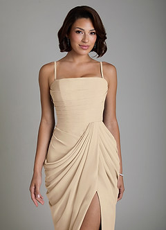 Azazie Nyra Robes de demoiselle d'honneur Robe Fourreau en Mousseline de soie Corset Champagne image3