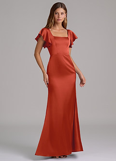 Azazie Elkie 신부 들러리 드레스 인어 스퀘어 네크라인 스트레치 새틴 바닥 길이 드레스 image4