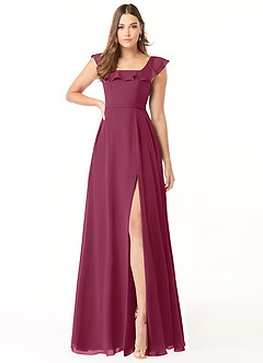 Azazie Jinny Bridesmaid Dresses Mulberry A-Line Square Neckline Ruched Chiffon Dress image1