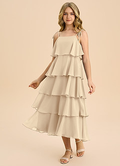 Azazie Shortcake Junior Champagne A-Line Bow Chiffon Dress image1