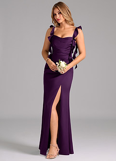 Azazie Jessamine Bridesmaid Dresses Grape A-Line Corset Stretch Satin Dress image1