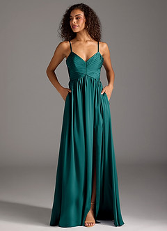 Azazie Alia Robes de demoiselle d'honneur Robe Trapèze en Satin extensible Plissée Paon image7