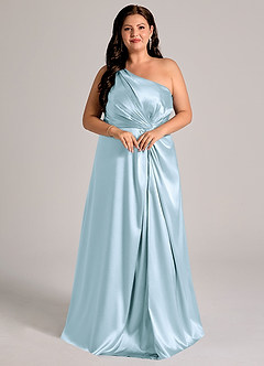 Azazie Brooke Bridesmaid Dresses Sky Blue A-Line One Shoulder Metallic Satin Dress image4