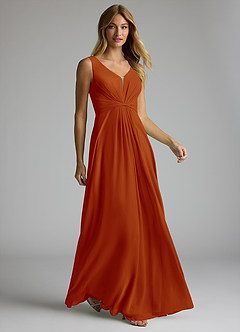 Azazie Gina Bridesmaid Dresses Paprika A-Line V-Neck Pleated Chiffon Dress image3