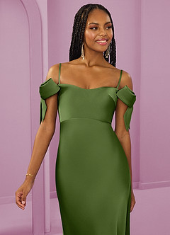 Barbie ♥ Azazie Jurken voor bruidsmeisjes Converteerbaar Jurk van Stretch Satijn met Kolom Off the Shoulder Jeneverbes image3